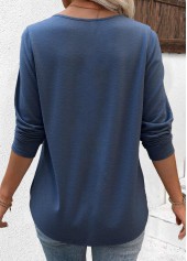 Blue Long Sleeve Round Neck T Shirt