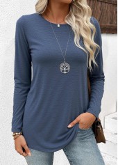 Blue Long Sleeve Round Neck T Shirt