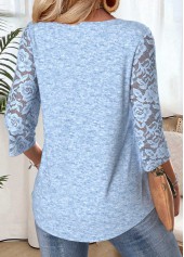 Light Blue 3/4 Sleeve Round Neck T Shirt