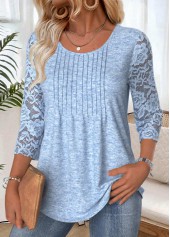 Light Blue 3/4 Sleeve Round Neck T Shirt
