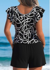 Geometric Print Black One Piece Swimwear