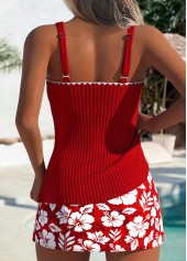 Mid Waisted Floral Print Red Tankini Set