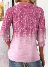 Ombre Pink 3/4 Sleeve Round Neck Blouse