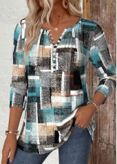 Geometric Print Multi Color Long Sleeve T Shirt