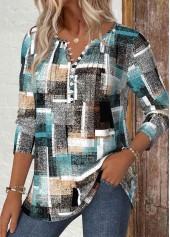 Geometric Print Multi Color Long Sleeve T Shirt