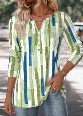 Geometric Print Multi Color Long Sleeve T Shirt