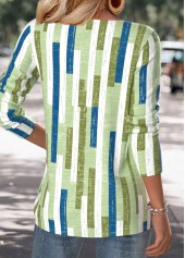 Geometric Print Multi Color Long Sleeve T Shirt