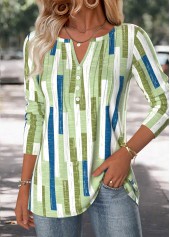 Geometric Print Multi Color Long Sleeve T Shirt