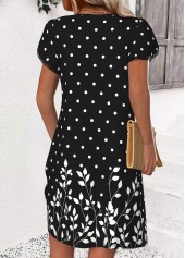 Polka Dot Black Short V Neck Dress