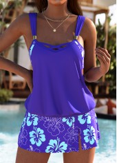 Mid Waisted Floral Print Purple Tankini Set