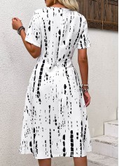 Geometric Print Black Short Sleeve Round Neck Dress