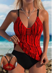 Tie Dye Print Red Tankini Set