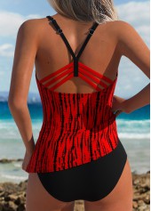 Tie Dye Print Red Tankini Set