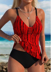 Tie Dye Print Red Tankini Set