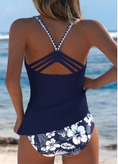 Mid Waisted Floral Print Navy Tankini Set