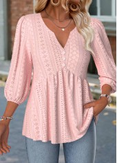 Light Pink 3/4 Sleeve Split Neck Blouse