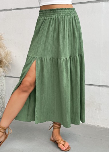 Green A Line Elastic Waist Maxi Skirt