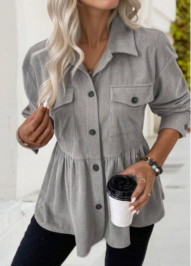Light Grey Long Sleeve Shirt Collar Shacket