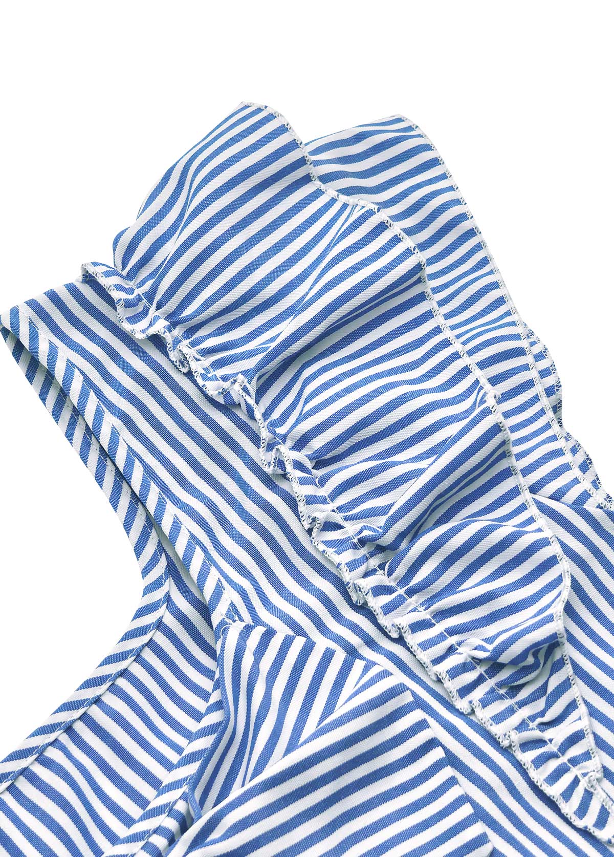 Striped Blue Short Sleeve Square Neck T Shirt