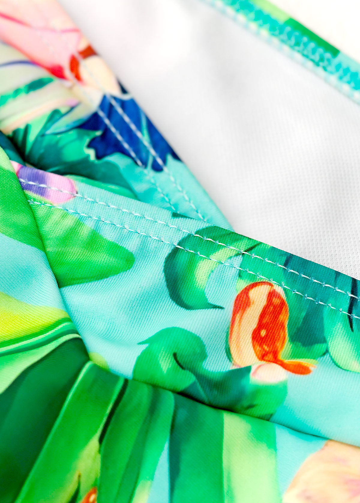 Mid Waisted Tropical Plants Print Mint Green Bikini Set