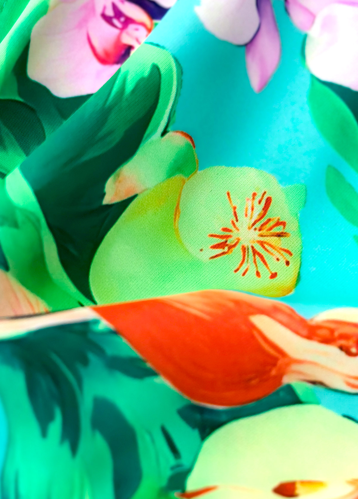 Mid Waisted Tropical Plants Print Mint Green Bikini Set