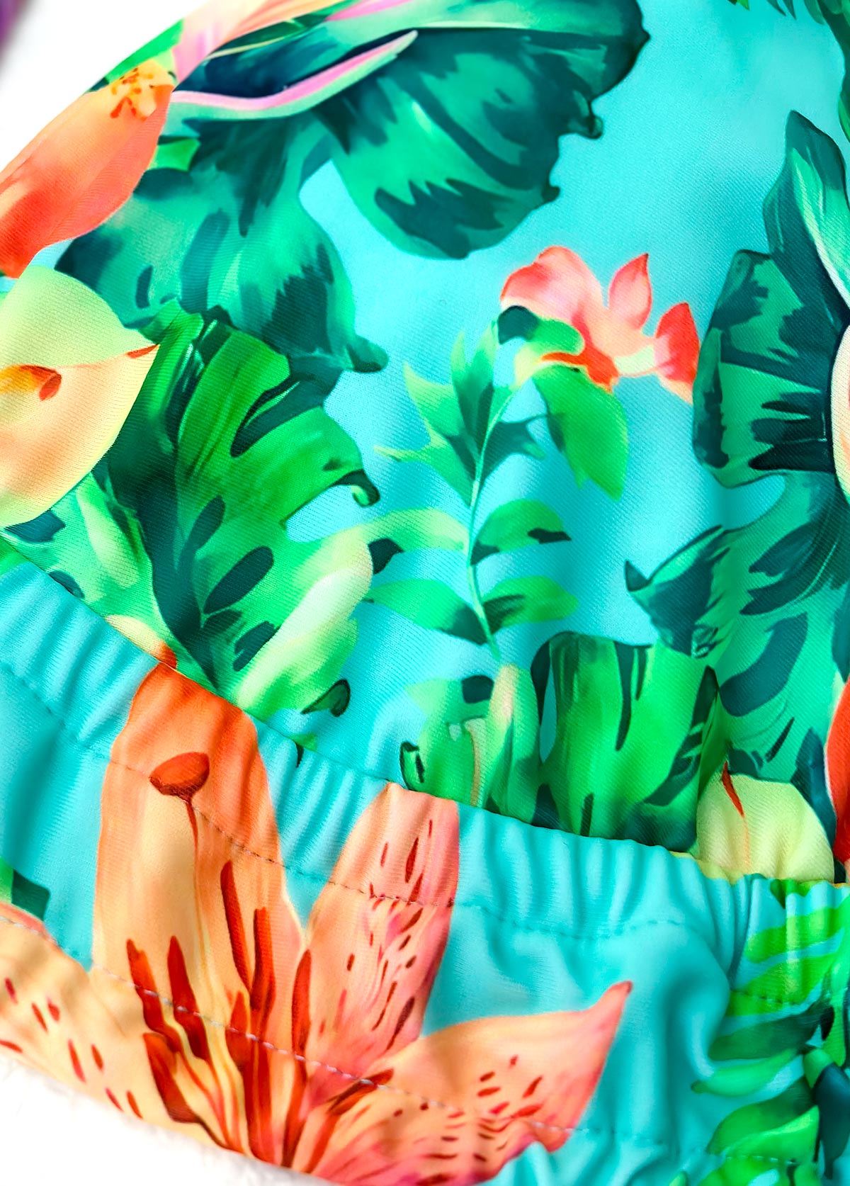 Mid Waisted Tropical Plants Print Mint Green Bikini Set