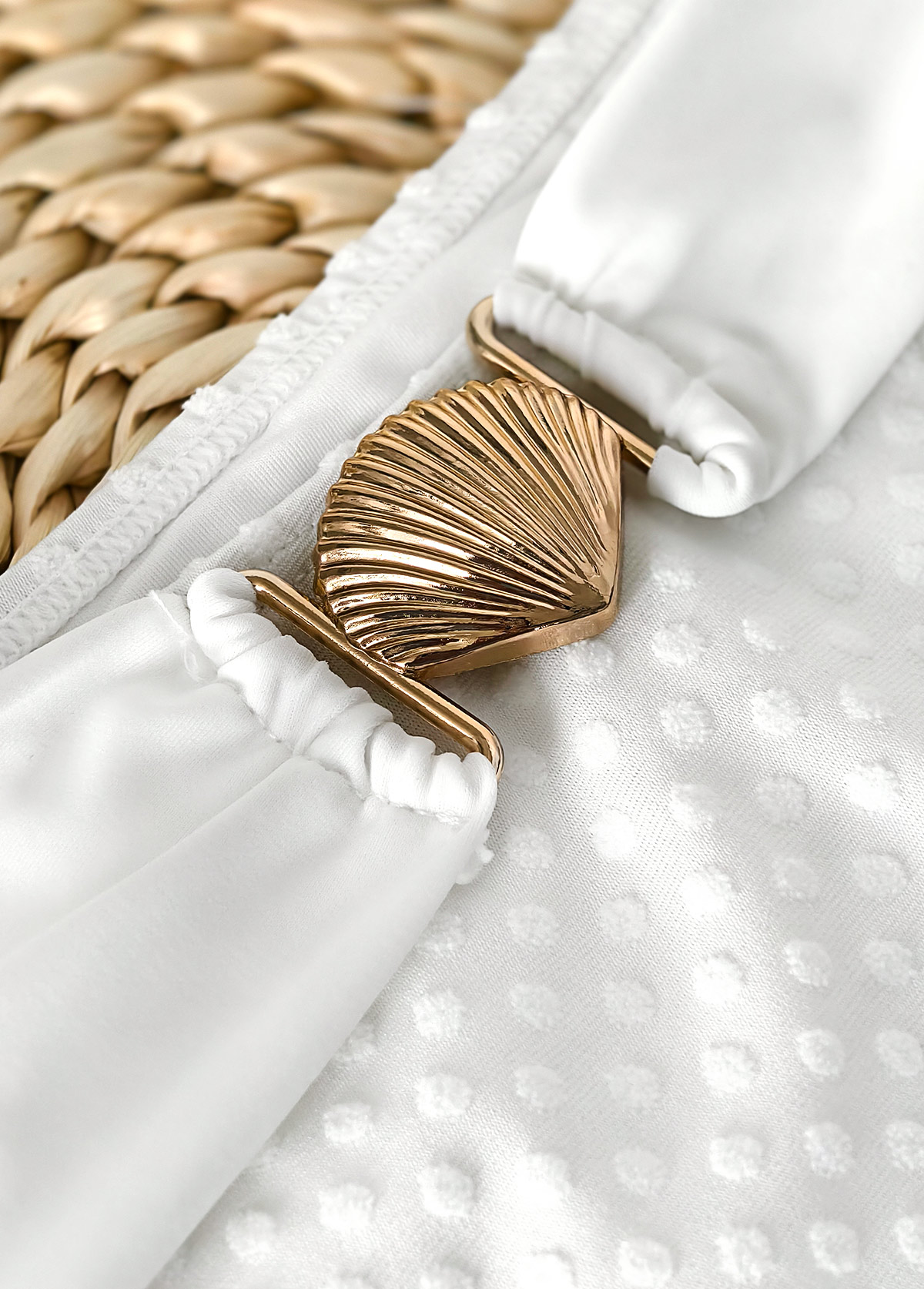 Mid Waisted White V-Neck Bikini Set