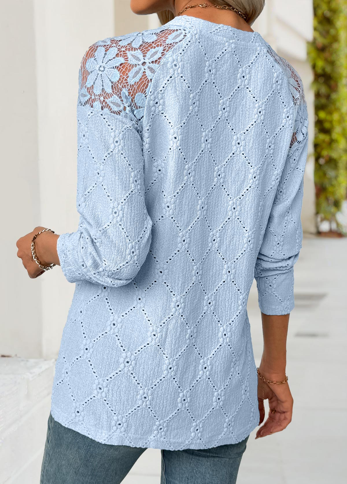 Light Blue Long Sleeve Round Neck T Shirt