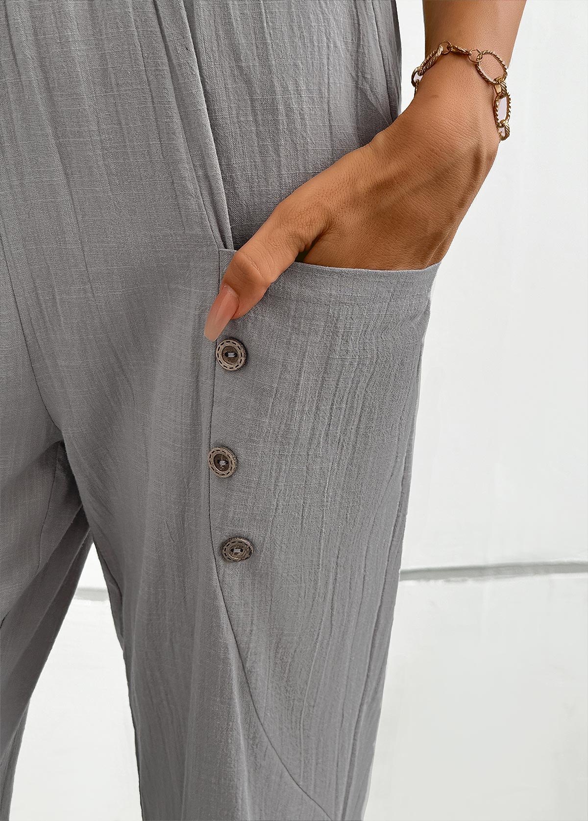 Light Grey Straight Leg Elastic Waist Mid Waisted Pants