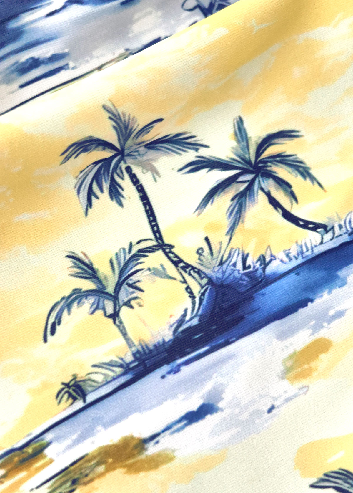 Mid Waisted Tropical Plants Print Light Yellow Tankini Set