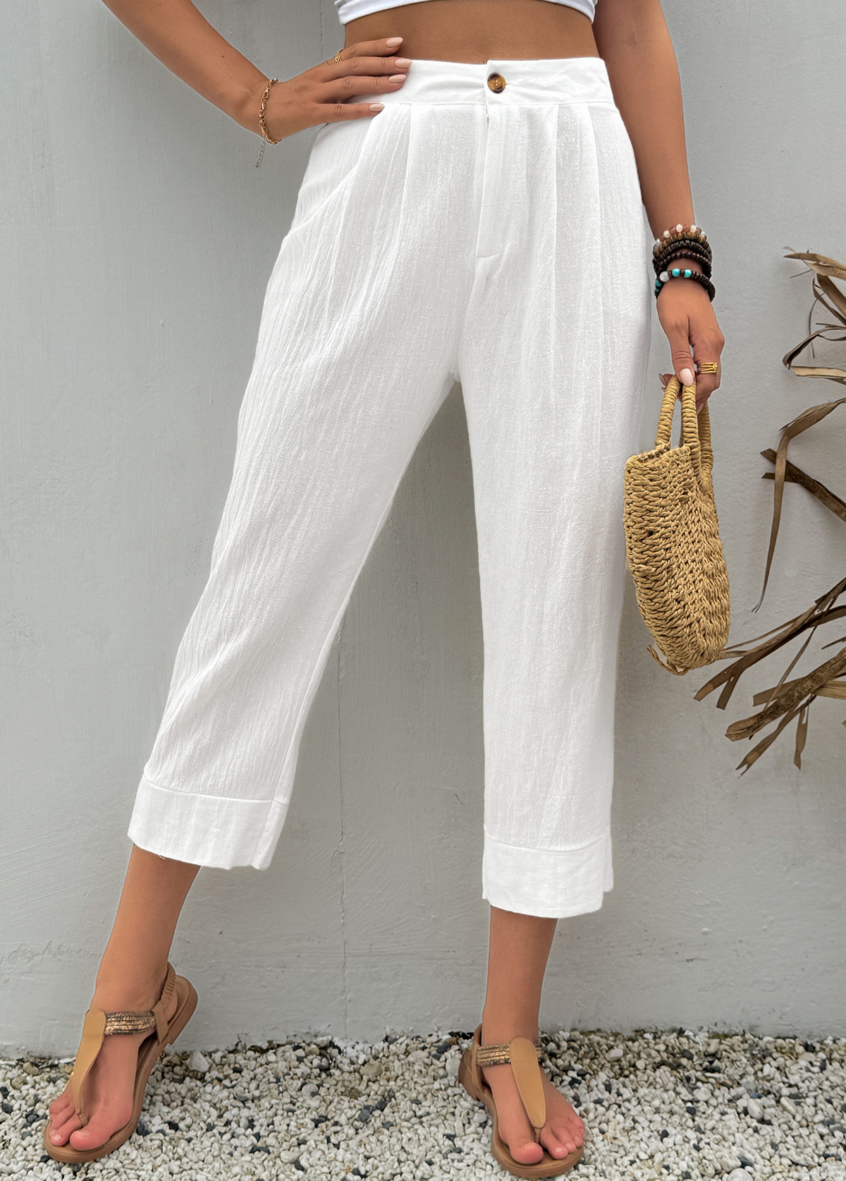 White Button Fly High Waisted Pants