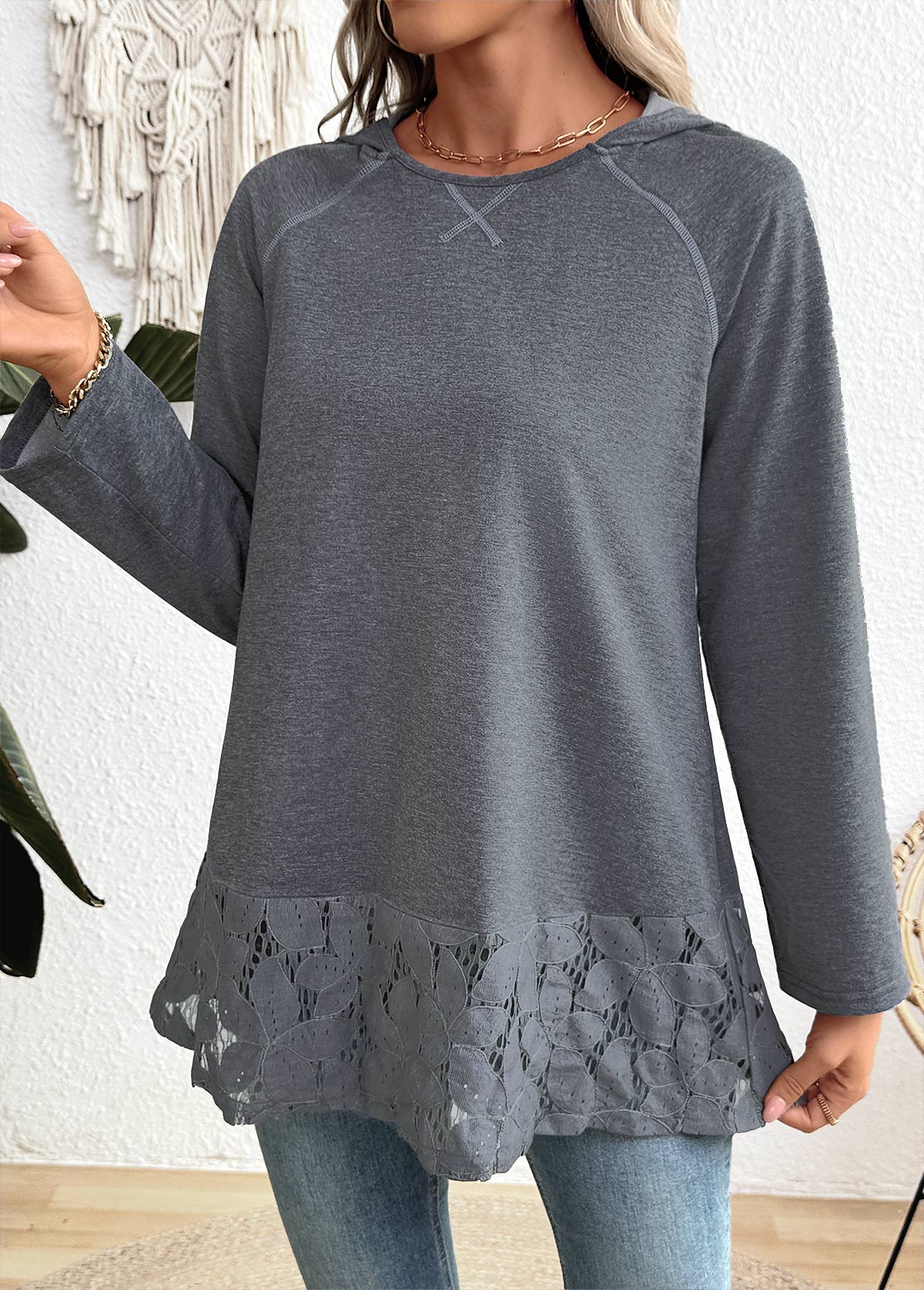 Tummy Coverage Dark Grey Marl Long Sleeve Hoodie
