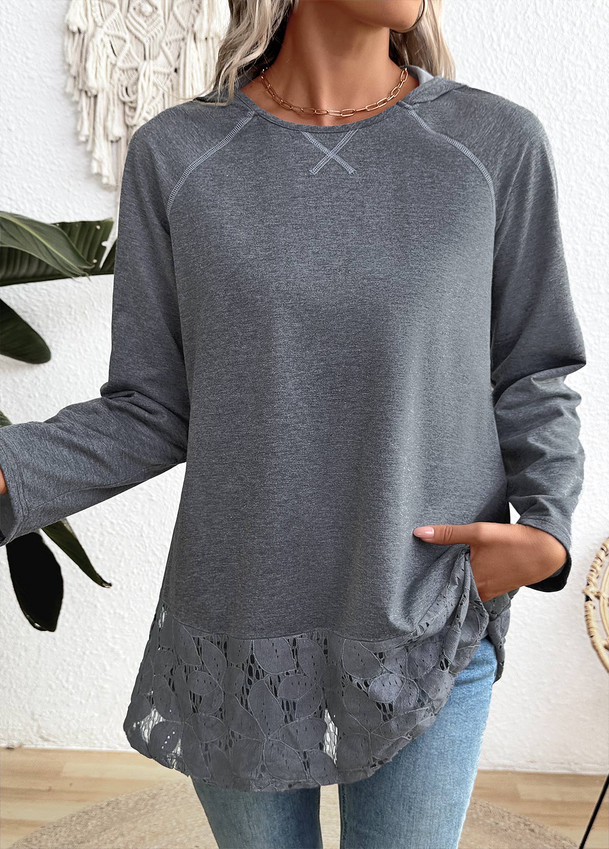 Tummy Coverage Dark Grey Marl Long Sleeve Hoodie
