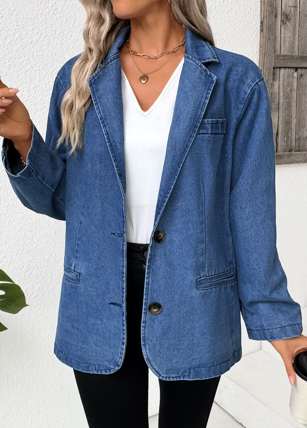 Tummy Coverage Denim Blue Long Sleeve Lapel Coat