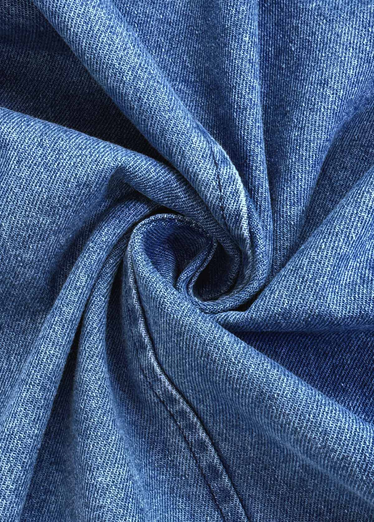 Tummy Coverage Denim Blue Long Sleeve Lapel Coat