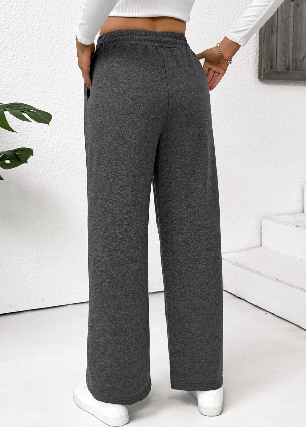 Pocket Dark Grey Marl Straight Leg Elastic Waist Pants