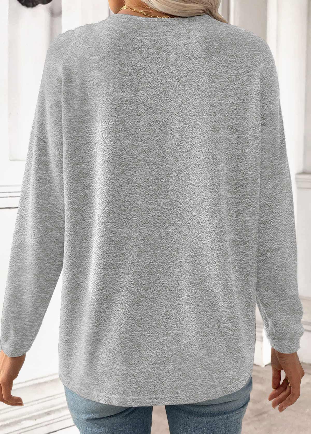 Light Grey Long Sleeve V Neck T Shirt