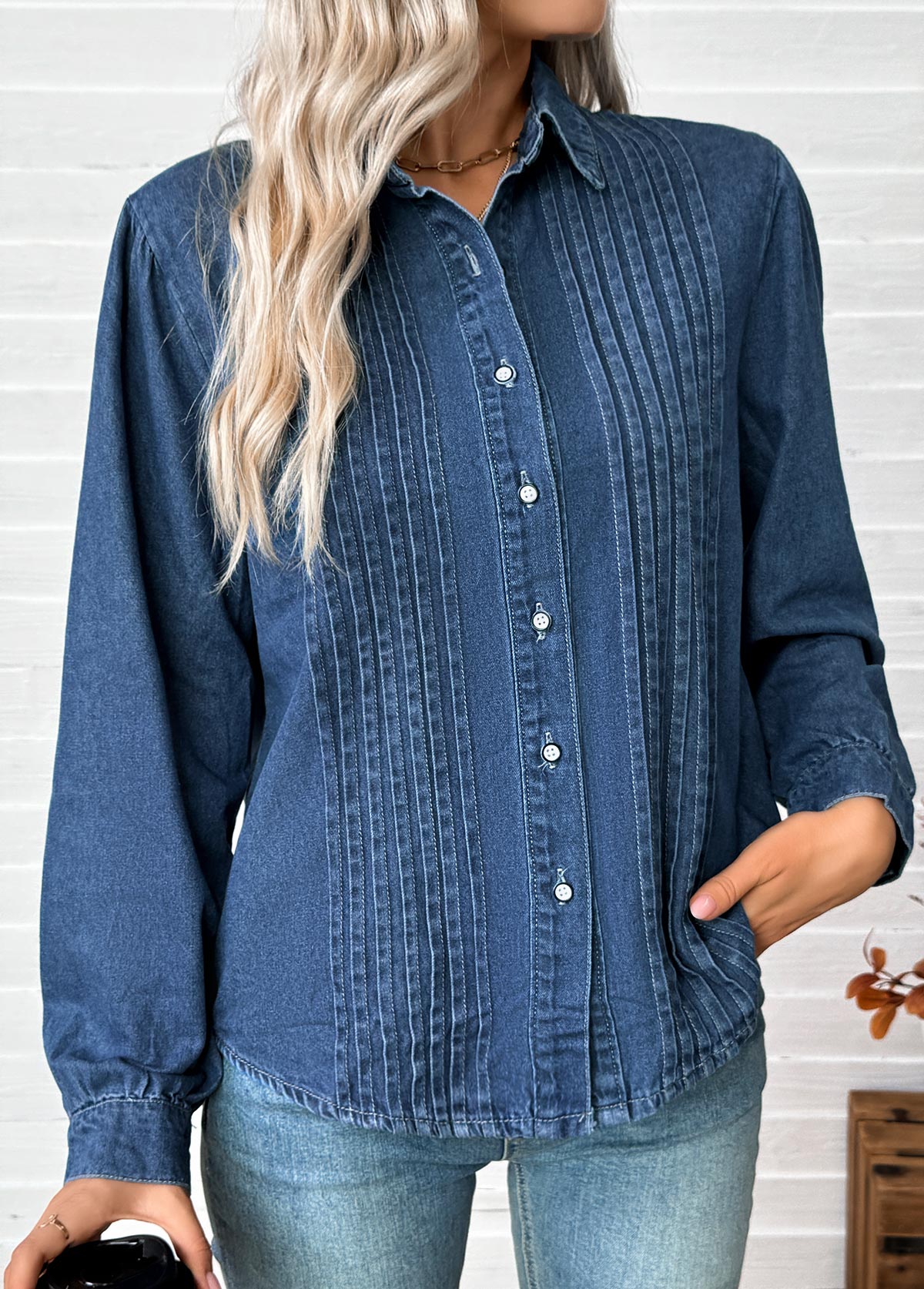 Tummy Coverage Denim Blue Long Sleeve Shirt