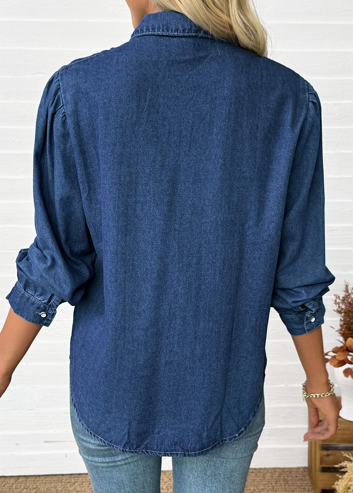 Tummy Coverage Denim Blue Long Sleeve Shirt