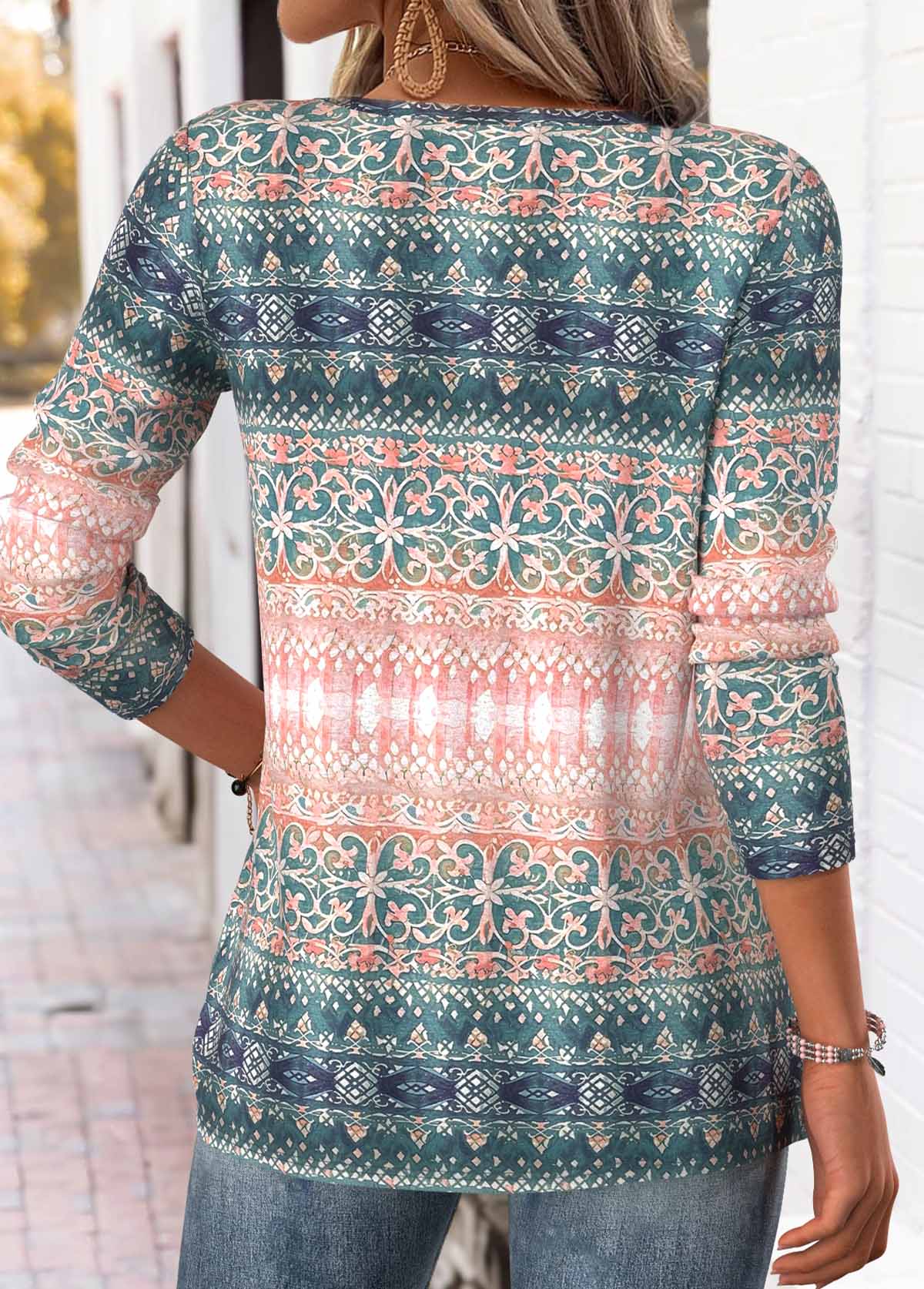 Tribal Print Multi Color Long Sleeve T Shirt