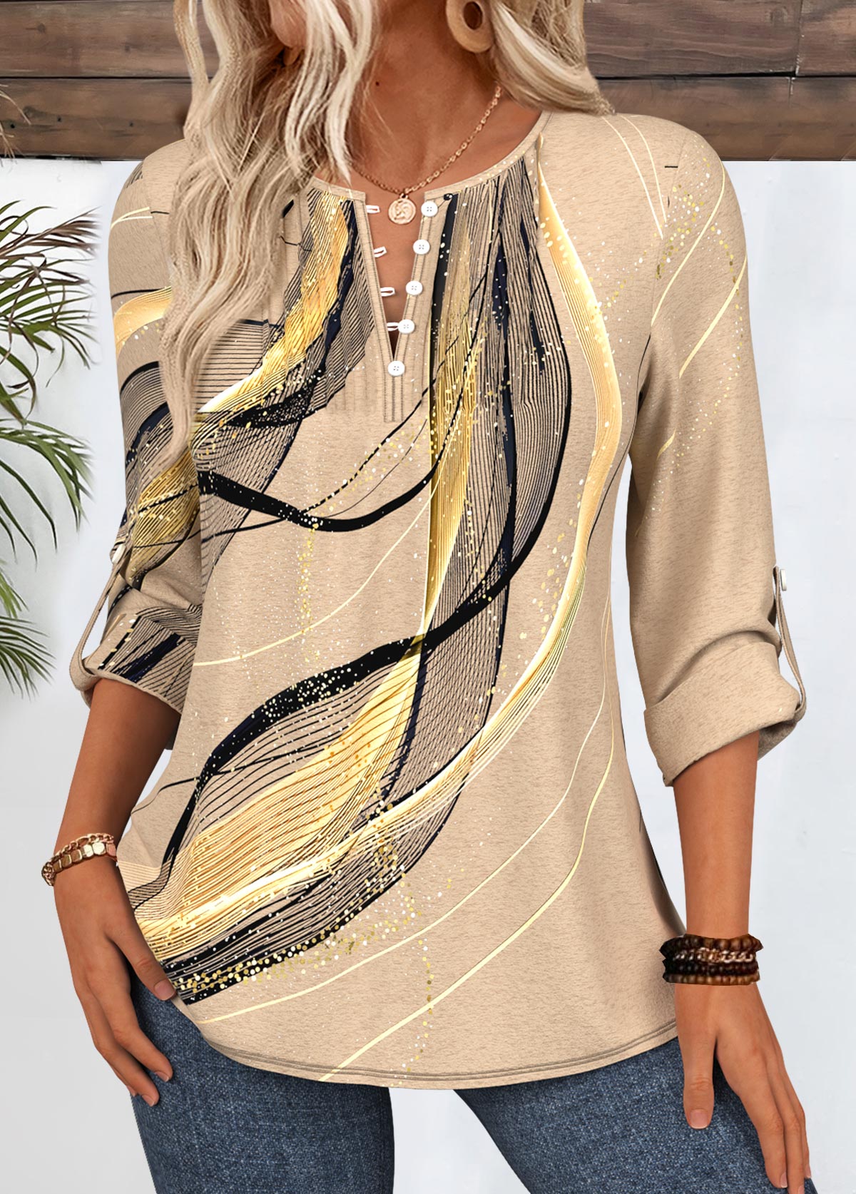 Geometric Print Light Coffee T Shirt