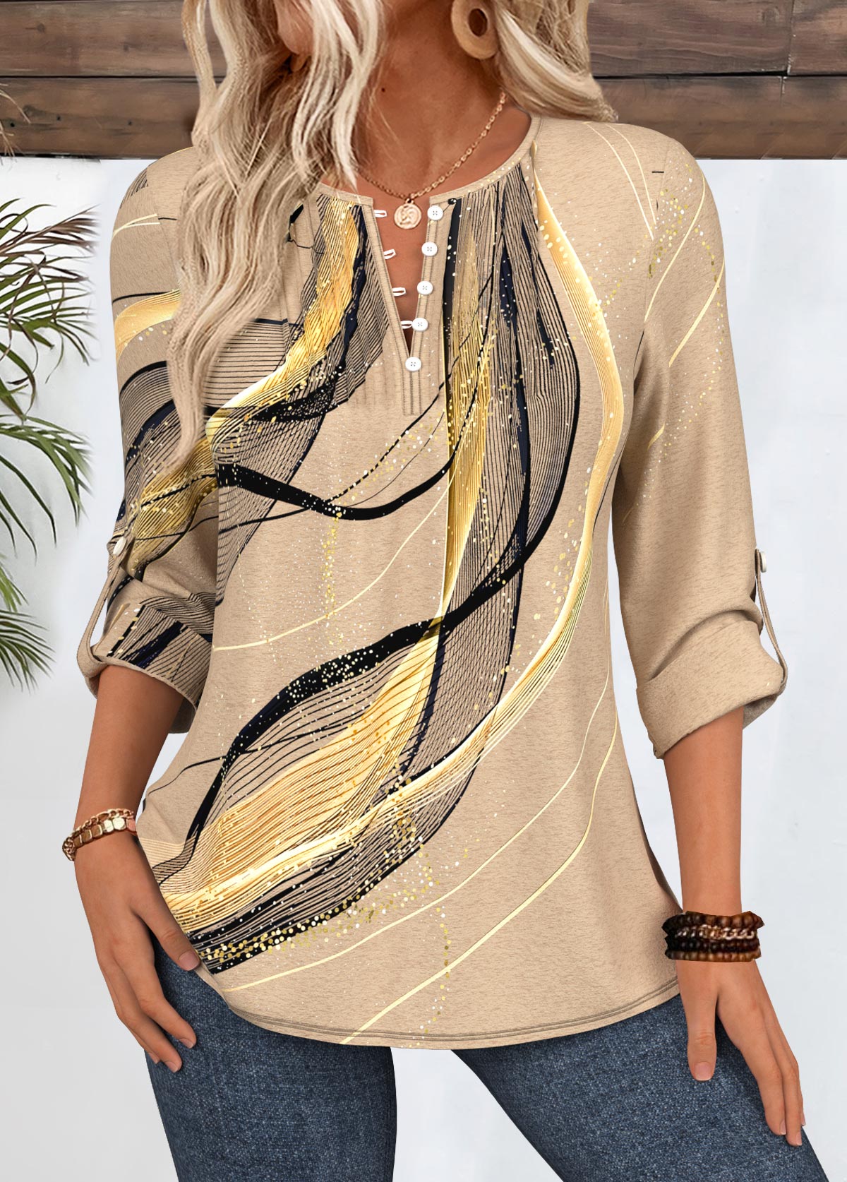 Geometric Print Light Coffee T Shirt