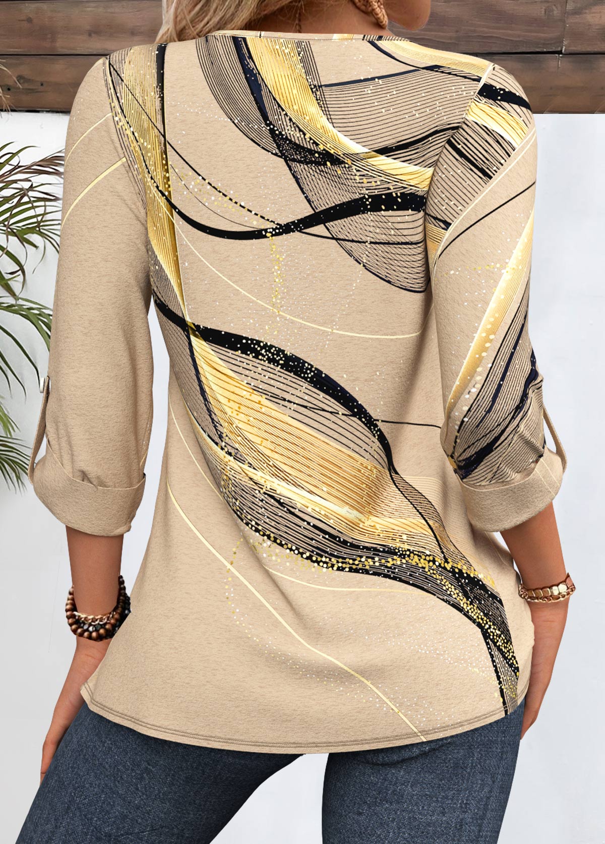 Geometric Print Light Coffee T Shirt