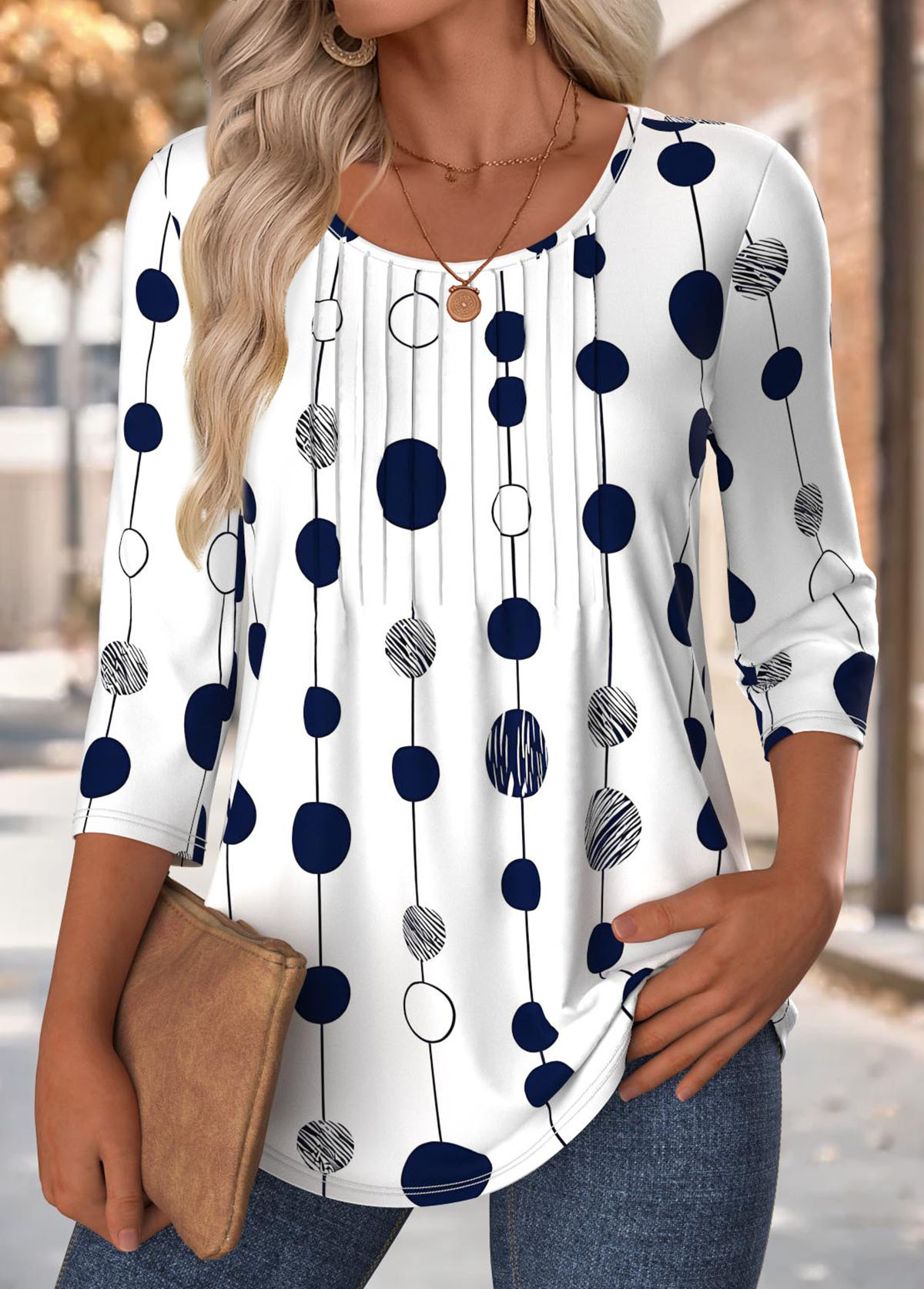 Polka Dot Multi Color 3/4 Sleeve T Shirt
