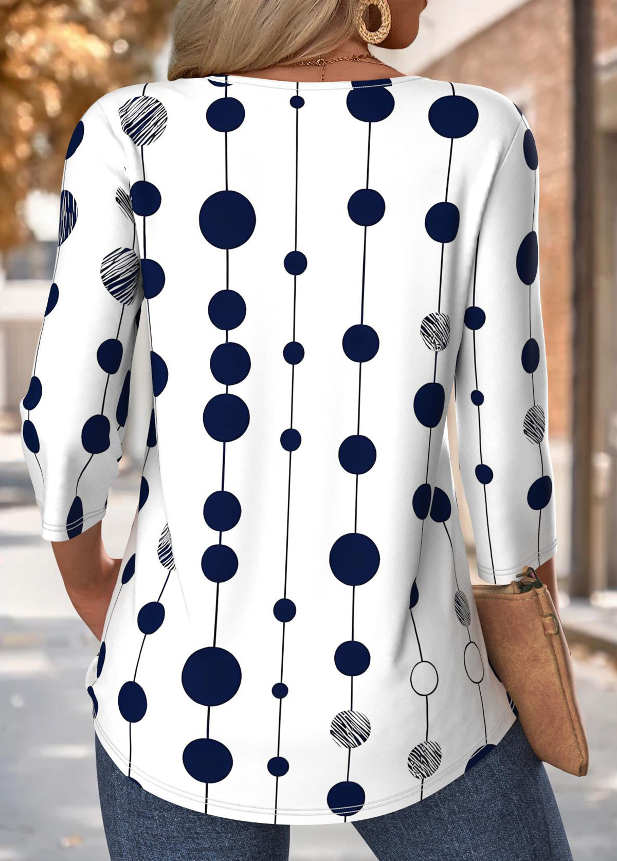 Polka Dot Multi Color 3/4 Sleeve T Shirt
