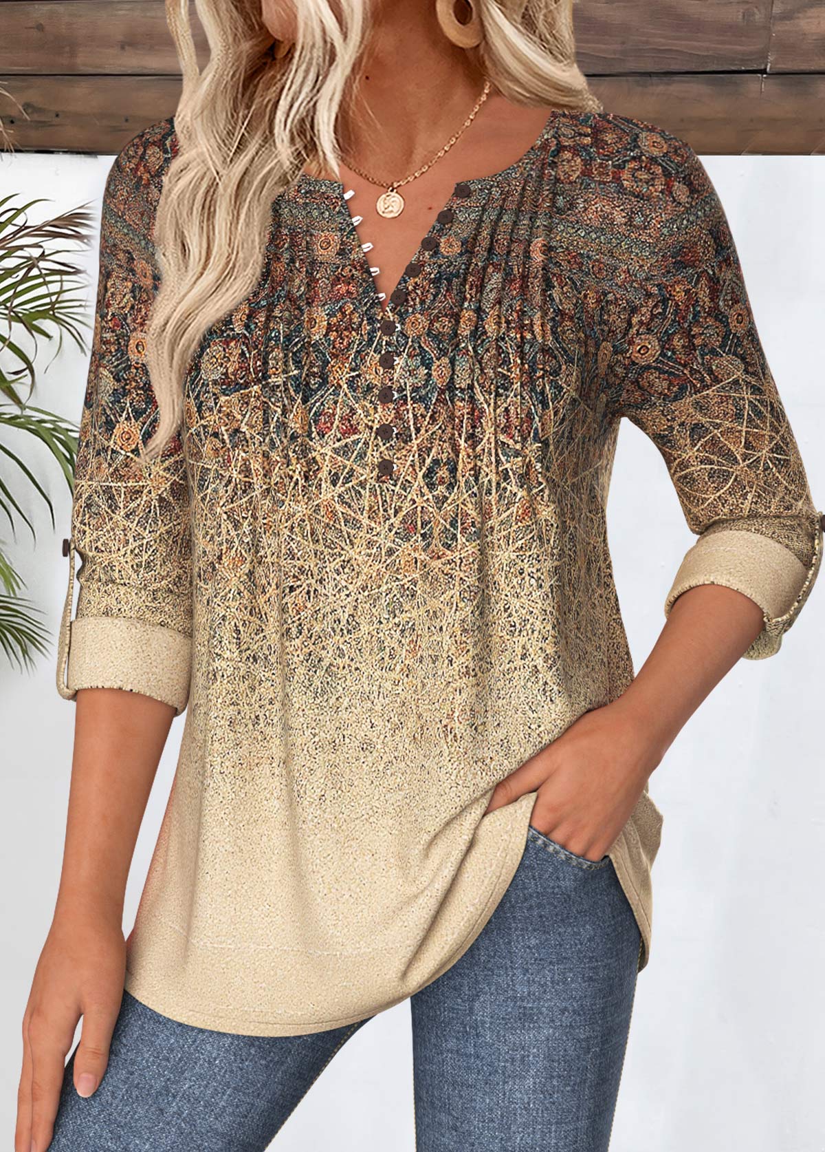 Tribal Print Light Coffee Shirt
