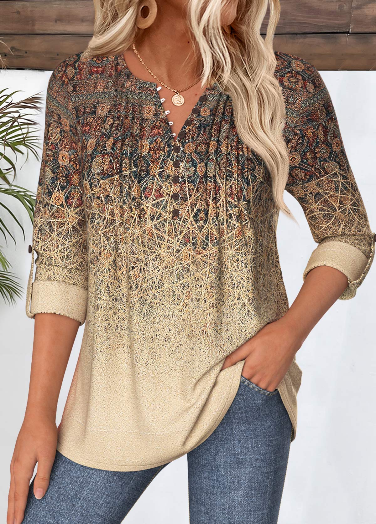 Tribal Print Light Coffee Shirt