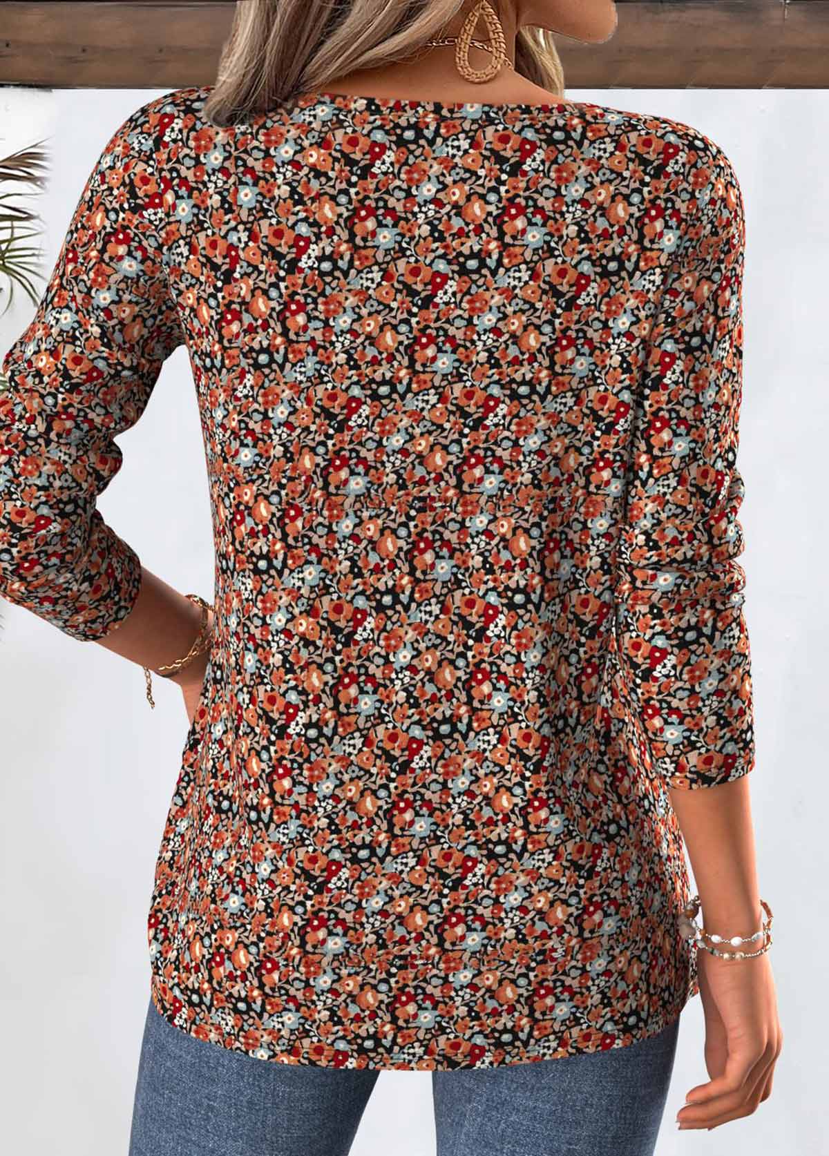 Ditsy Floral Print Multi Color Long Sleeve T Shirt