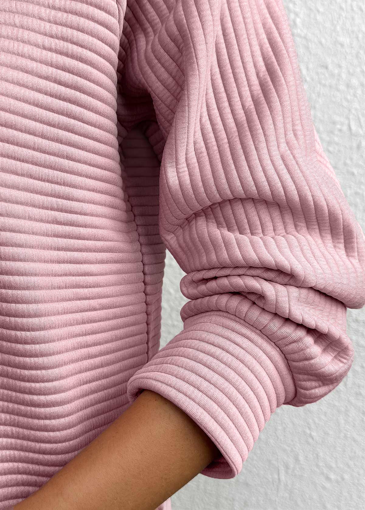 Zipper Pink Long Sleeve Turn Down Collar Sweatshirt