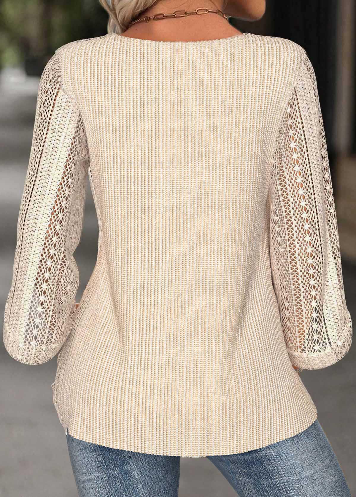 Beige 3/4 Sleeve Round Neck Blouse